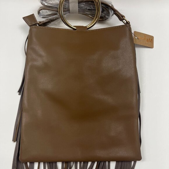 Fringe Tiered /Tassel/ Gold Hoop / Boho Style Crossbody/ Retro 70s - Brown - NWT - Picture 6 of 8